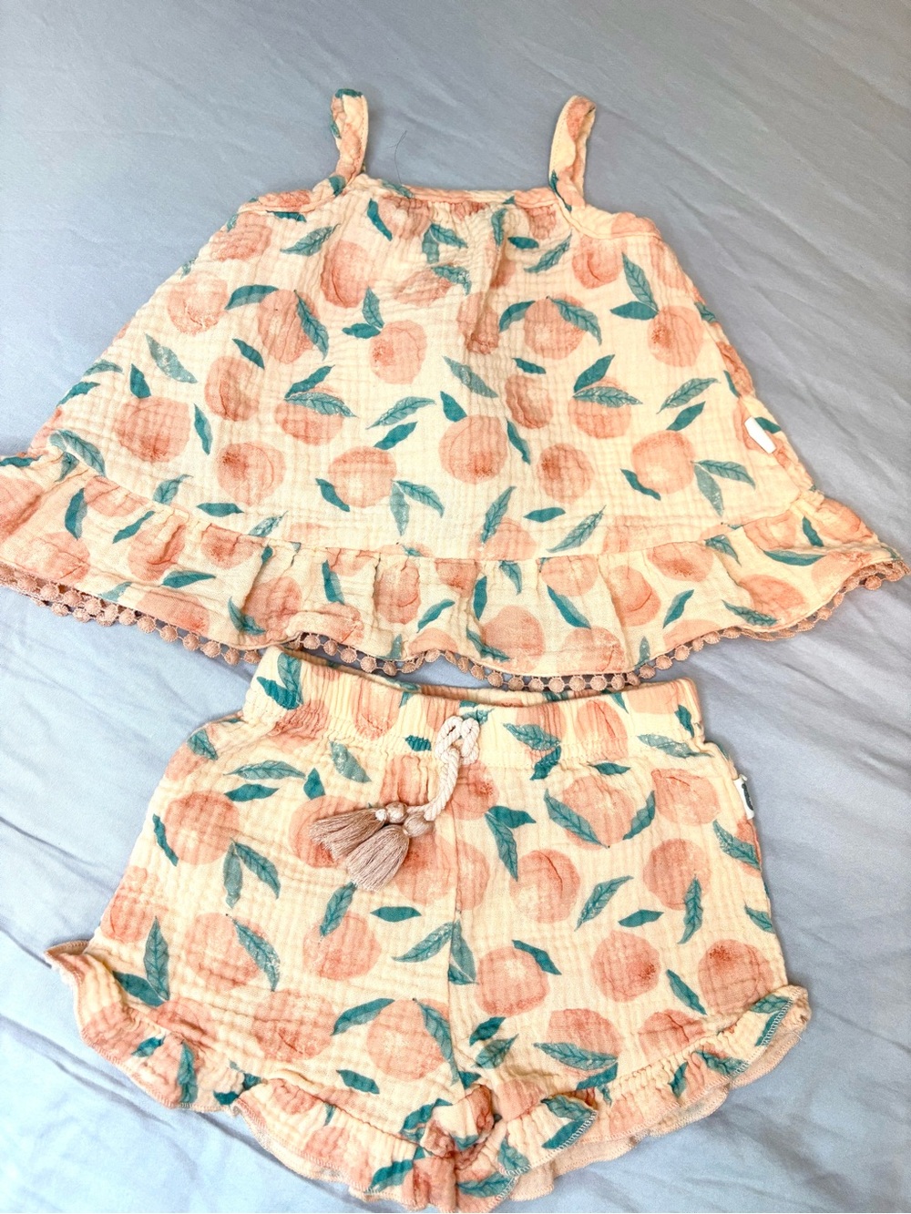 Rabbit Bear Organic Peach Print Muslin Set 18M Boho Summer Outfit
